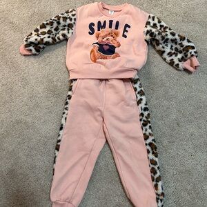 Cute Pink Teddy Bear Sweatshirt and Pants Set